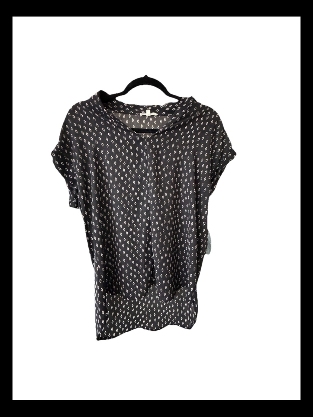 Pleione Black Top with White Diamond Print Xs